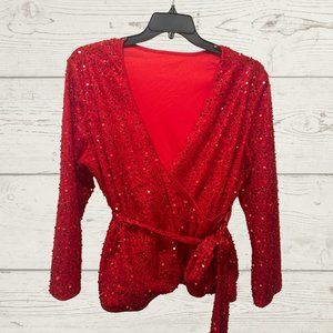 Shein Curve Sequin Wrap Blouse EUC | Red| 1XL
